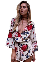 Floral Print V Neck Wrap Sexy Romper High Waist Fashion Women Club Party Jumpsuit Short One Pieces Playsuit Overall 2016 Summer