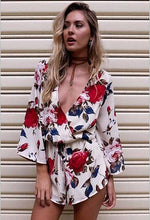 Floral Print V Neck Wrap Sexy Romper High Waist Fashion Women Club Party Jumpsuit Short One Pieces Playsuit Overall 2016 Summer