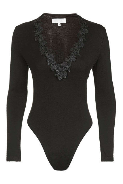 Flower Lace V Neck Bodysuit Black Long Sleeve Romper Stretch Bodycon Romper And Jumpsuits Black Bodysuit 2017 Fashion Leotards
