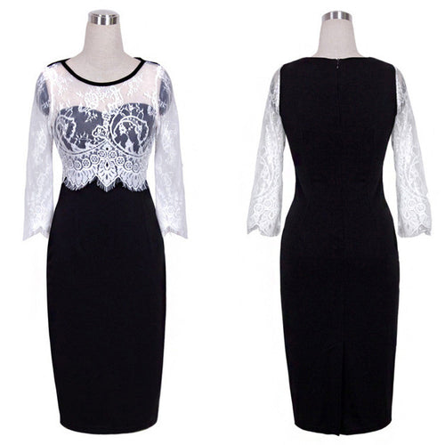 Formal Club Club Dress Women Elegant Flower Crochet Lace Dress Bodycon Pencil Black Dress Women Clothes Vestido
