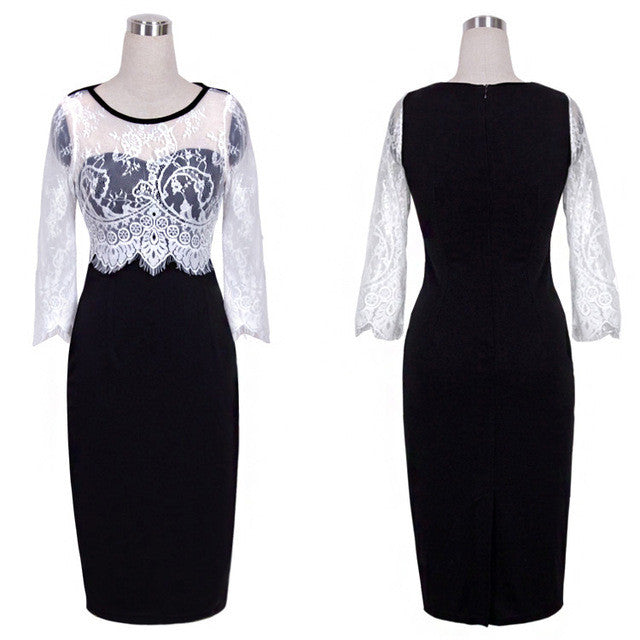 Formal Club Club Dress Women Elegant Flower Crochet Lace Dress Bodycon Pencil Black Dress Women Clothes Vestido