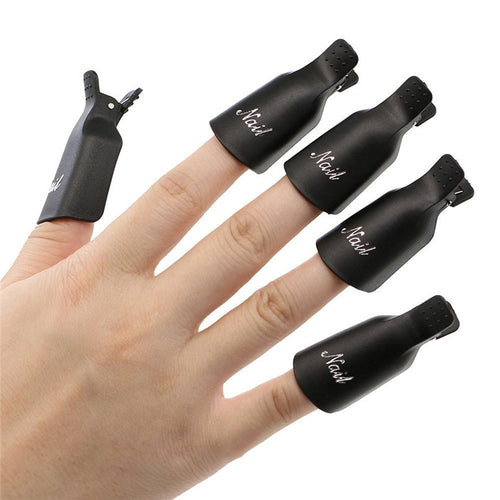 Forward New 10PCS UV Gel Polish Remover Wrap Tool Black Plastic Nail Art Soak Off Cap Clip Freeshipping