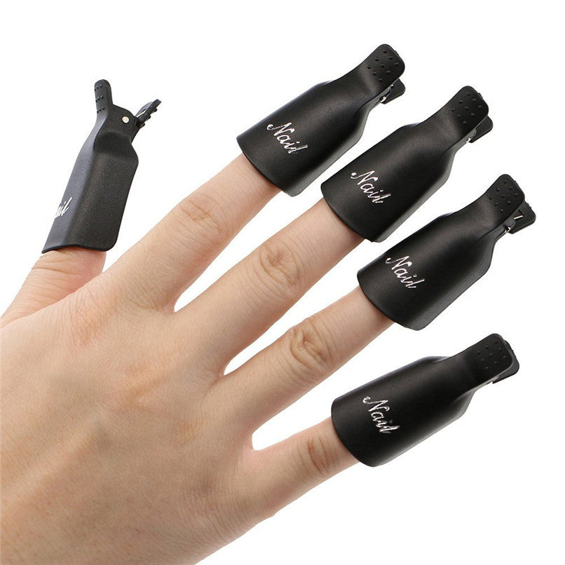 Forward New 10PCS UV Gel Polish Remover Wrap Tool Black Plastic Nail Art Soak Off Cap Clip Freeshipping