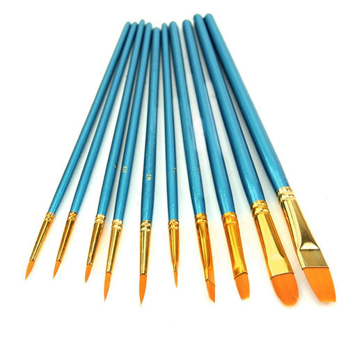 Forward New 10Pcs Artists Paint Brush Set Acrylic Watercolor Round Pointed Tip Nylon Hair Hot