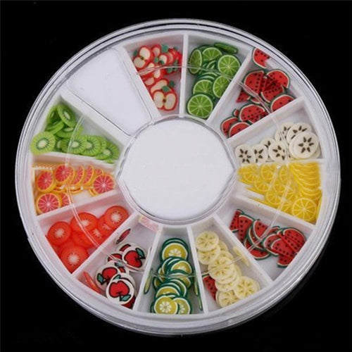 Forward New 12 Color DIY Nail Art Decorations Fruit Slices 3D Polymer Clay Tiny Nail Art 2016 Beauty Women Freeshipping