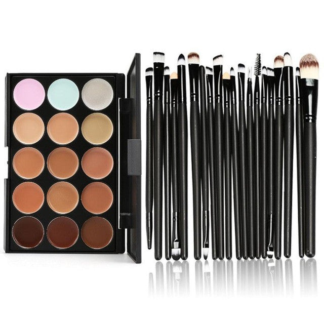 Fresh Concealer Palette Professional + 20 Brush 15 Colors Contour Face Cream Makeup Concealer Palette Professional + 20 Brush