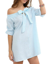 Front Bowknot Off Shoulder Loose Short Mini Vertical Striped Dress Summer Girl 2016 Casual Sun Dress Pink