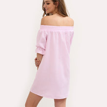 Front Bowknot Off Shoulder Loose Short Mini Vertical Striped Dress Summer Girl 2016 Casual Sun Dress Pink