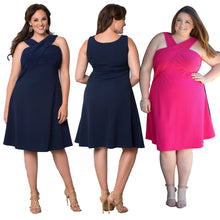 Front Cross Elegant Dress For Chubby Gril Casual Party Keen Length Fashion Summer Women Clothing New Ladies 2017 Plus Size