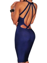 Front Hollow Deep V Neck Sexy Bodycon Dress Women Party Club Blue Dress Strap Stretch Open Back Summer Clothes For Women