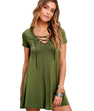 Front Lace Up Loose Dress Mini Short Dress 2016 Women Summer Home A Line V Neck Swing High Quality Dress New Arrival