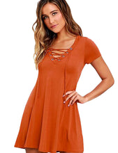 Front Lace Up Loose Dress Mini Short Dress 2016 Women Summer Home A Line V Neck Swing High Quality Dress New Arrival