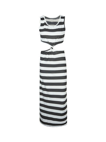 Front Tie Bowknot Side Cut Out Sexy Bodycon Long Maxi Striped Print Dress Zebra One Piece Summer High Quality Dress Clothing
