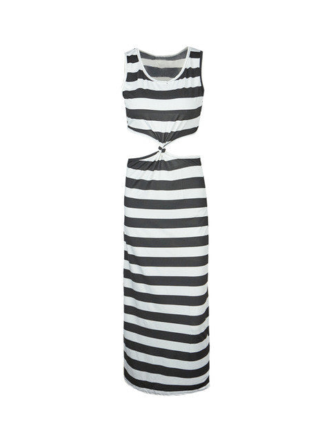 Front Tie Bowknot Side Cut Out Sexy Bodycon Long Maxi Striped Print Dress Zebra One Piece Summer High Quality Dress Clothing