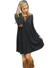 Front Tie Up Ankle Patch Shift Dress Loose Boho Women Black Dress Bohemian Style Girl Autumn Casual Dress 2016 High Quality