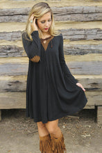 Front Tie Up Ankle Patch Shift Dress Loose Boho Women Black Dress Bohemian Style Girl Autumn Casual Dress 2016 High Quality