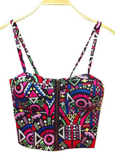 Front Zipper Floral Printed Polka Dot Rose Pattern Tribal Print Strappy Bra Sexy Bralet Bralette Crop Top Camis Sexy Casual