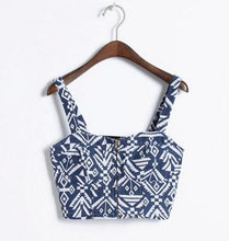 Front Zipper Geometric Printed Strappy Bra Sexy Bralet Bralette Crop Top Camis Sexy Casual Short Korean Fashion Clothing 2016