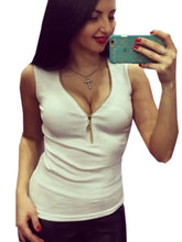 Front Zipper V Neck Sleeveless Women Tank Top Summer Bustier Fashion Vest Sleeveless Casual Tank Summer Womens Tank Tops 2016