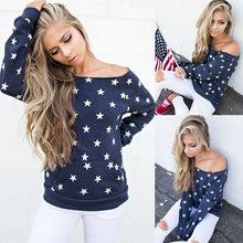 Full Sleeve Cute Shirt O-Neck Star Print Cotton Blue Blouse Women Casual 2016 Autumn Fashion Top Fall Casual Blouse New Arrival