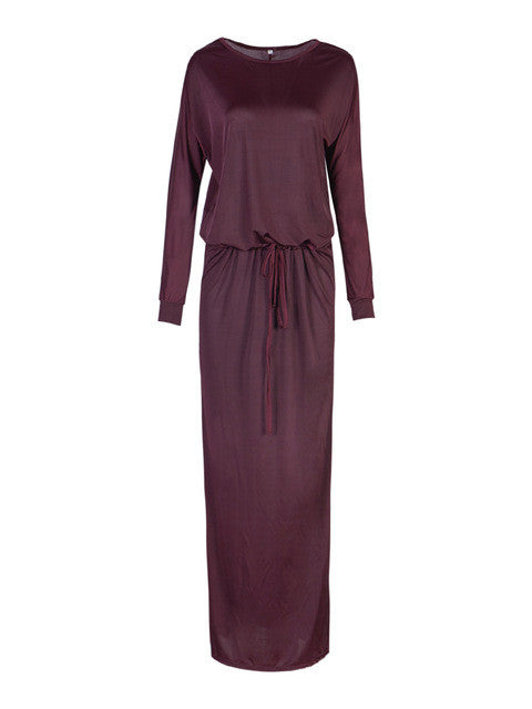 Full Sleeve O-Neck Loose Floor-Length Lace Dresses Solid Club 2016 Women Autumn New Fashion Dress Casual Long Women Dress