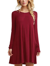 Full Sleeve Ruched Solid Red Dress Mini Loose O-Neck Cotton Women Casual Dress Loose 2016 Fashion Autumn New Dress