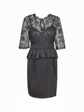 Gauze Mesh Floral Pattern Front Hollow Out High Waist Peplum Eyelash Lace Women Black Dress 2016 Casual Office Work Dress