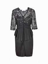 Gauze Mesh Floral Pattern Front Hollow Out High Waist Peplum Eyelash Lace Women Black Dress 2016 Casual Office Work Dress