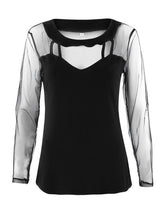Gauze Mesh Solid Black O-Neck Blouse See Through Full Sleeve Slim Women Sexy Blouse Shirt 2016 Autumn Women Sexy Fashion Blouse