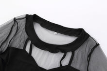 Gauze Mesh Solid Black O-Neck Blouse See Through Full Sleeve Slim Women Sexy Blouse Shirt 2016 Autumn Women Sexy Fashion Blouse
