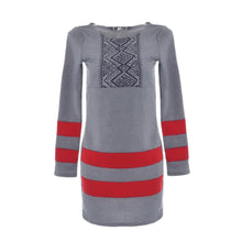 Geometric Ethnic Printed Women Dress Striped Mini Shirt Dress Autumn Patchwork Red Grey Dress Long Sleeve Ladies Dresses