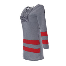 Geometric Ethnic Printed Women Dress Striped Mini Shirt Dress Autumn Patchwork Red Grey Dress Long Sleeve Ladies Dresses
