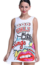Good Girl Letter Print Doddle Lips Pattern Girl Summer Sundress Tank White Dress Mini Short Casual Slim 2017 Women Dress