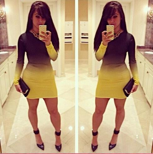 Gradient Bodycon Dresses Women Clothing Vestidos Robe Summer Style Women Dress Black Summer Dress 2015 Dresses Vestido