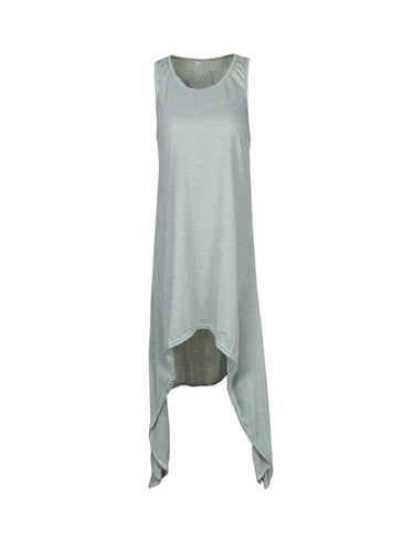 Grey Sleeve Women Summer Casual High Low Fashion Dress Girl Tank Asymmetric Loose Street Design High Quality Dress 2016