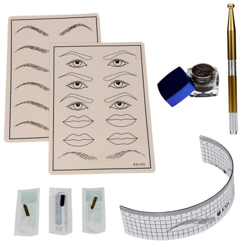 HOT New Arrival Silicone,plastic,Stainless Steel Permanent Makeup Microblading Eyebrow Tattoo kit Pen Needle Paste Skin Ruler