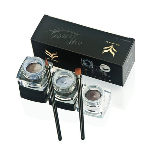 HUAMIANLI 11*4*4cm Application is easy 3 PCS Mini Eyeliner Gel Cream With Brush Makeup Cosmetic Black Life Waterproof Anne