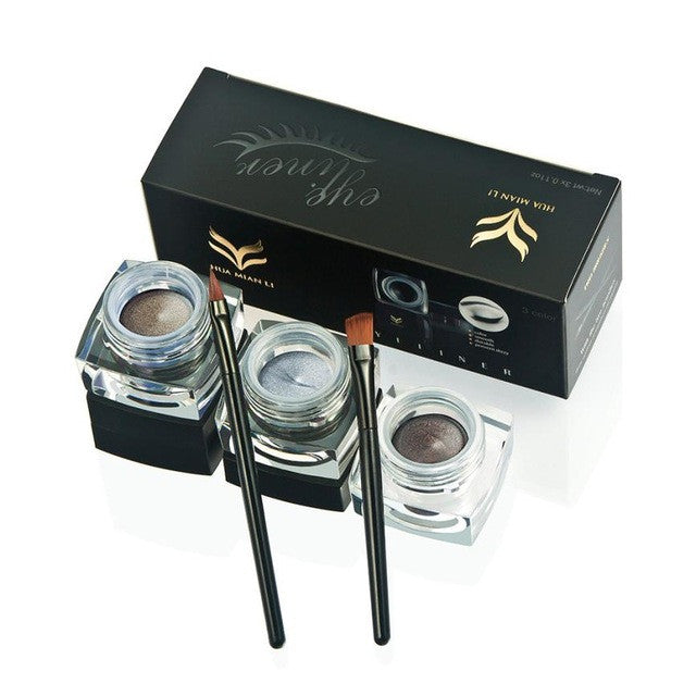 HUAMIANLI 11*4*4cm Application is easy 3 PCS Mini Eyeliner Gel Cream With Brush Makeup Cosmetic Black Life Waterproof Anne