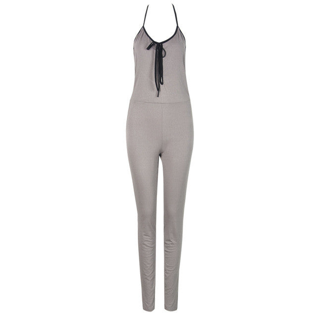 Halter Backless Front Tie Up Knot Spaghetti Strap Long Jumpsuit Sexy Club Jumpsuit Wholesale Summer 2016 Clothing Woman Jumpsuit