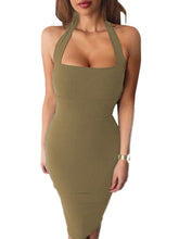 Halter Low Cut Strap Black Bandage Bodycon Dress High Waist Army Green Club Wear Dresses New 2016 Sheath Dress Summer 2016