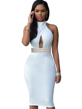 Halter Turtle Neck Women Bodycon Dress Wrap Sexy Hollow Out Dress Club Party High Waist Midi Dress With Fake Blet Backless
