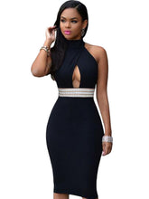 Halter Turtle Neck Women Bodycon Dress Wrap Sexy Hollow Out Dress Club Party High Waist Midi Dress With Fake Blet Backless