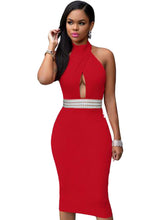 Halter Turtle Neck Women Bodycon Dress Wrap Sexy Hollow Out Dress Club Party High Waist Midi Dress With Fake Blet Backless