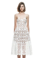 Handmade Crochet Floral Pattern Hollow Out V Neck Spaghetti Strap Women Sexy Sundress See Through Runway New Sweet Dress