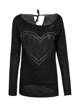 Heart Print Knit Top O-Neck Full Length White Tee Black Sweater 2016 Fall Women Casual Tops New Arrival Women T Shirt