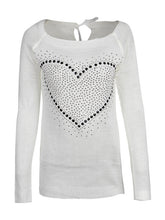 Heart Print Knit Top O-Neck Full Length White Tee Black Sweater 2016 Fall Women Casual Tops New Arrival Women T Shirt