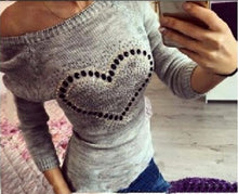 Heart Print Knit Top O-Neck Full Length White Tee Black Sweater 2016 Fall Women Casual Tops New Arrival Women T Shirt