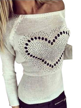 Heart Print Knit Top O-Neck Full Length White Tee Black Sweater 2016 Fall Women Casual Tops New Arrival Women T Shirt