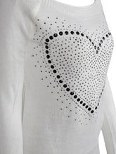Heart Print Knit Top O-Neck Full Length White Tee Black Sweater 2016 Fall Women Casual Tops New Arrival Women T Shirt