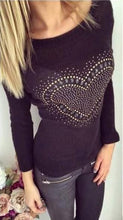 Heart Print Knit Top O-Neck Full Length White Tee Black Sweater 2016 Fall Women Casual Tops New Arrival Women T Shirt